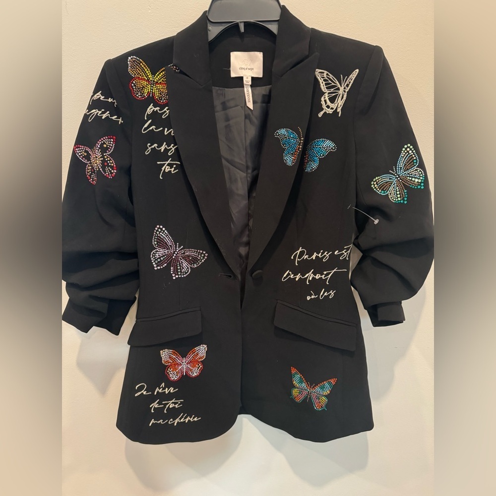 Cinq à Sept butterfly, love letter, scrunched cayenne, blazer, Elegant Black - Picture 6 of 16